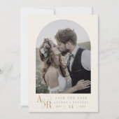 ANDREA Modern Gold Cream Minimal Simple Wedding Save The Date (Voorkant)