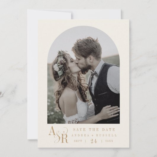 ANDREA Modern Gold Cream Minimal Simple Wedding Save The Date (Voorkant)