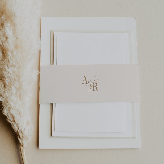 ANDREA Modern Gold Cream Minimal Simple Wedding Uitnodigingen Wikkel