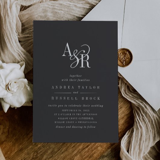 ANDREA Monogram Classic Donkergrijs Moody Wedding Kaart