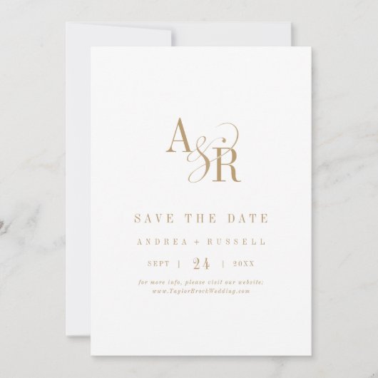 ANDREA Monogram Eenvoudig Goud Minimale Formele Hu Save The Date (Voorkant)