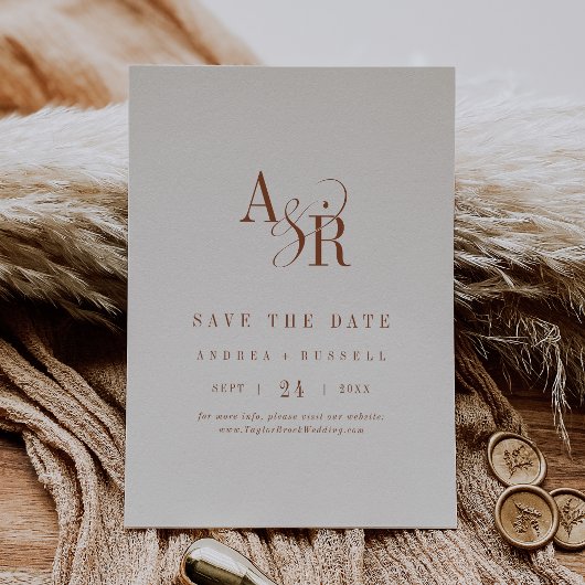 ANDREA Monogram Eenvoudige Boho Crème Minimaal Huw Save The Date