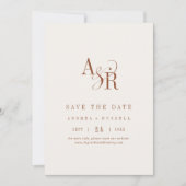 ANDREA Monogram Eenvoudige Boho Crème Minimaal Huw Save The Date (Voorkant)