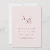 ANDREA Monogram Eenvoudige Burgundy Roze Trouw Save The Date (Voorkant)
