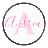 Andrea monogram roze tekst aangepaste naam initiaa hockey puck (Voorkant)