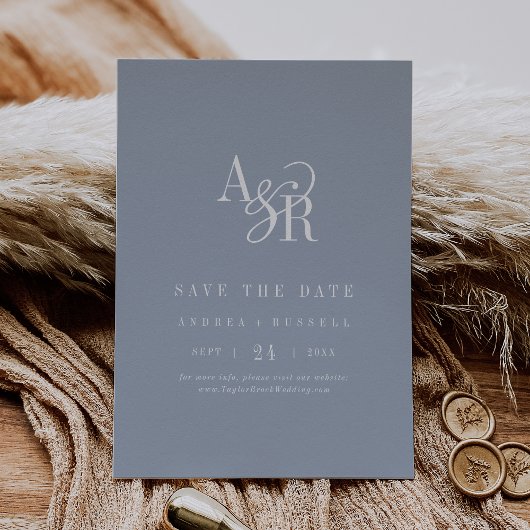 ANDREA Monogram Simple Dusty Blue Minimal Wedding Save The Date