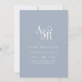 ANDREA Monogram Simple Dusty Blue Minimal Wedding Save The Date (Voorkant)