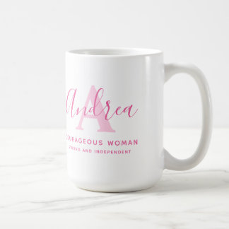 Andrea naam betekent en monogram roze tekstkoffie koffiemok