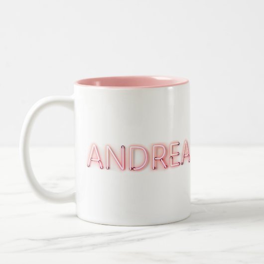 Andrea Name in Ggloed Neon Lights Tweekleurige Koffiemok (Links)