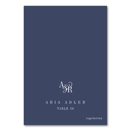 ANDREA Navy Blue Minimal Wedding Place Cards Kaart (Voorkant)
