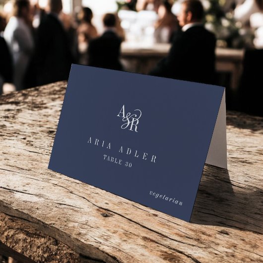ANDREA Navy Blue Minimal Wedding Place Cards Kaart
