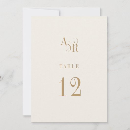 ANDREA Neutral Gold Cream Trouwtafel Nummers Kaart (Voorkant)