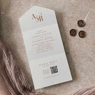 ANDREA QR Code Boho Crème Eenvoudige Minimale Trou All In One Uitnodiging