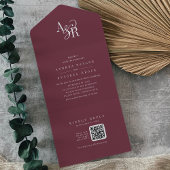 ANDREA QR Code Burgundy Simple Minimal Wedding All In One Uitnodiging