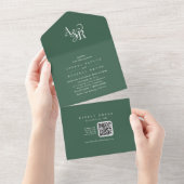 ANDREA QR Code Dark Green Simple Minimal Wedding All In One Uitnodiging (Afscheurbaar)