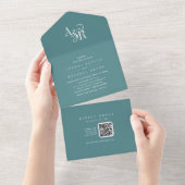 ANDREA QR Code Dark Teal Simple Minimal Wedding All In One Uitnodiging (Afscheurbaar)