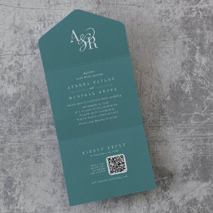 ANDREA QR-code donker teal eenvoudig minimaal brui All In One Uitnodiging