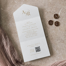 ANDREA QR Code Elegant Formal Gold Classic Wedding All In One Uitnodiging
