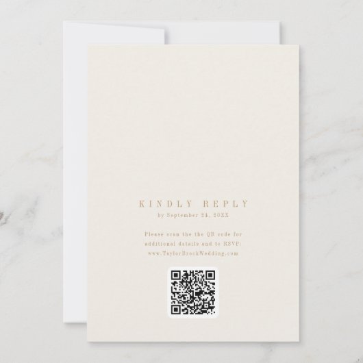 ANDREA QR Code  Gold Cream Modern Wedding Kaart (Achterkant)