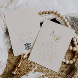 ANDREA QR Code Gold Cream Modern Wedding Kaart