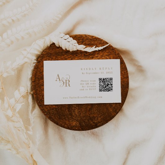ANDREA QR Code Minimalist Gold Wedding RSVP Kaarte Informatiekaartje