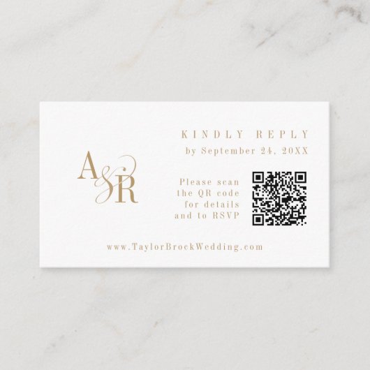 ANDREA QR Code Minimalist Gold Wedding RSVP Kaarte Informatiekaartje (Voorkant)