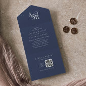 ANDREA QR Code Navy Blue Simple Minimal Wedding All In One Uitnodiging