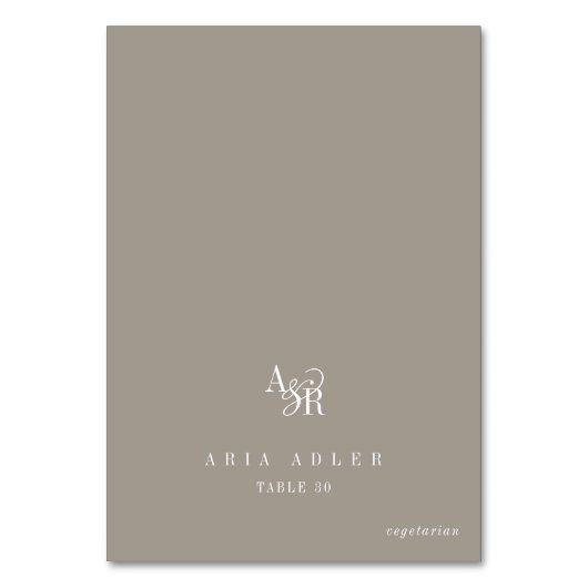 ANDREA Rustic Taupe Minimal Wedding Place Cards Kaart (Voorkant)