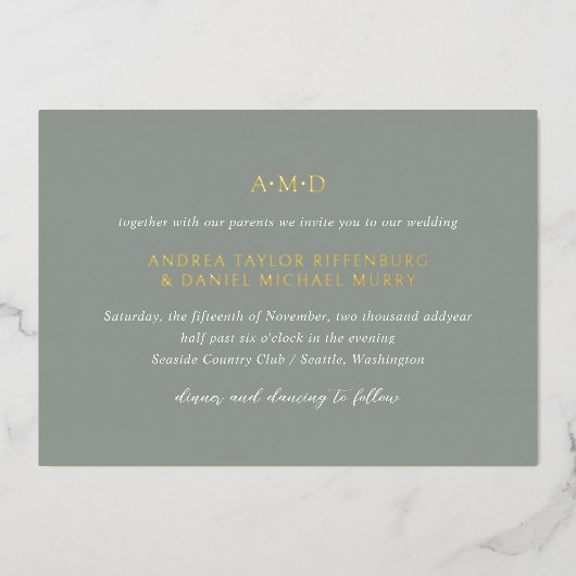 Andrea Sage Green Elegant Wedding Folie Uitnodiging (Voorkant)