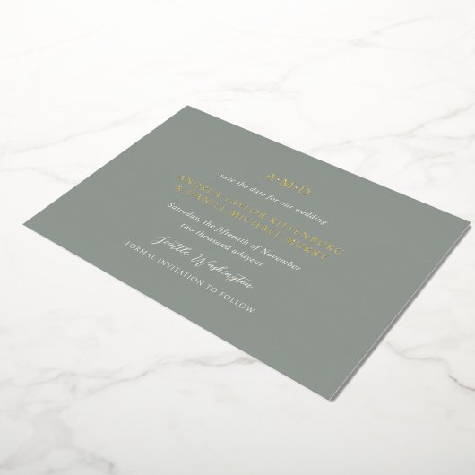 Andrea Sage Green Elegant Wedding Save The Date Folie Uitnodiging (Gedraaid)