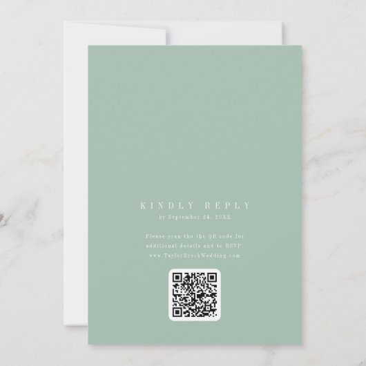 ANDREA Sage Green QR Code Klassieke Elegante Trouw Kaart (Achterkant)