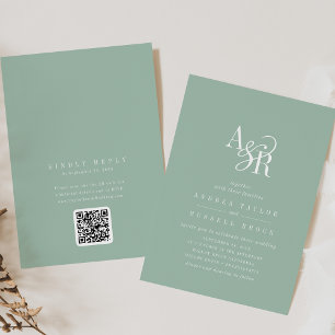 ANDREA Sage Green QR Code Klassieke Elegante Trouw Kaart
