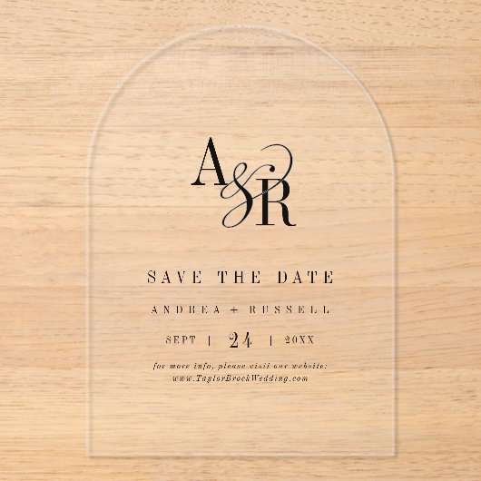 ANDREA Simple Arch Modern Wedding Save the Date Acryl Uitnodigingen (Voorkant)