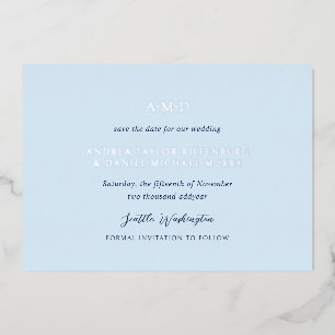 Andrea Sky Blue Elegant Wedding Bewaar de datum Folie Uitnodiging