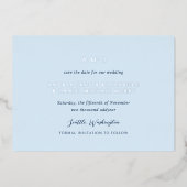 Andrea Sky Blue Elegant Wedding Bewaar de datum Folie Uitnodiging (Voorkant)