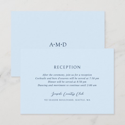 Andrea Sky Blue Elegant Wedding Informatiekaartje (Voorkant / Achterkant)