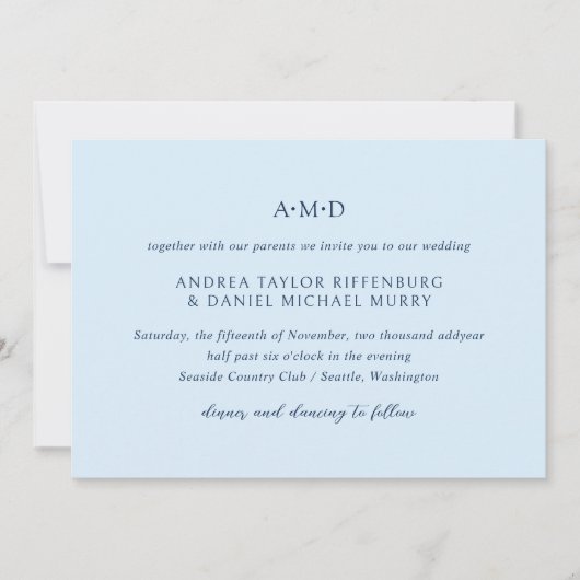 Andrea Sky Blue Elegant Wedding Kaart (Voorkant)