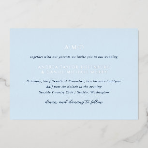 Andrea Sky Blue Elegante Trouwkaart Folie Uitnodiging