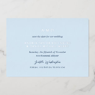 Andrea Sky Blue Elegante Trouwkaart Met Datum Folie Uitnodiging