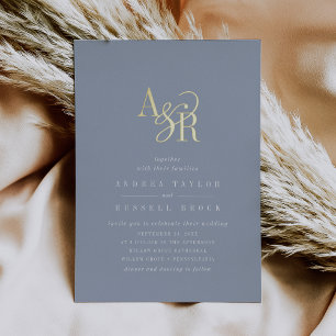 ANDREA Stof Blauw Goud Folie Formeel Elegant Huwel Uitnodiging
