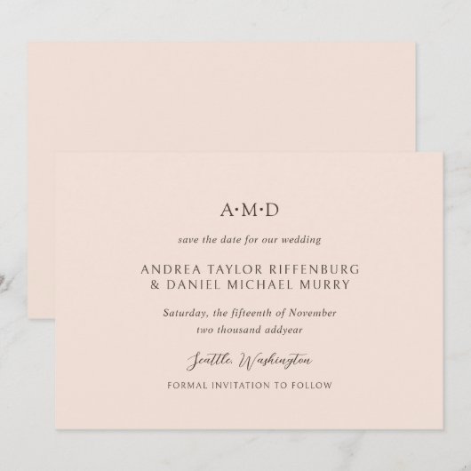 Andrea Tan Elegant Wedding Save The Date (Voorkant / Achterkant)