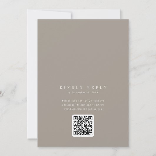 ANDREA Taupe QR Code Klassieke Elegante Trouw Kaart (Achterkant)