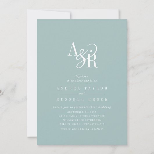ANDREA Teal Blue QR Code Classic Elegant Wedding Kaart (Voorkant)