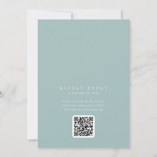 ANDREA Teal Blue QR Code Classic Elegant Wedding Kaart (Achterkant)