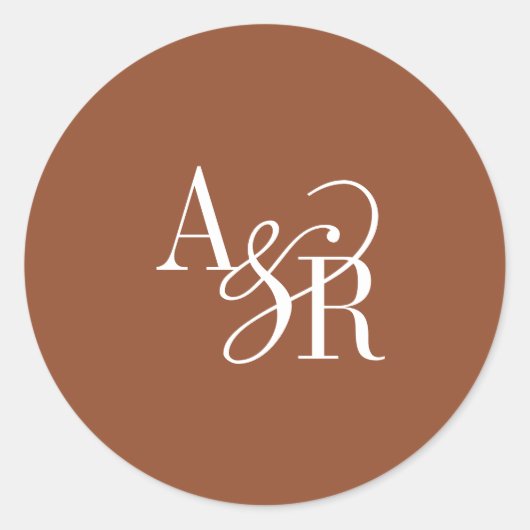ANDREA Terracotta Modern Simple Wedding Monogram Ronde Sticker (Voorkant)