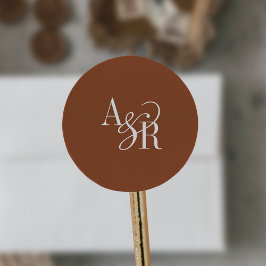 ANDREA Terracotta Modern Simple Wedding Monogram Ronde Sticker