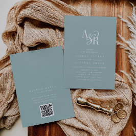 ANDREA Turquoise QR Code Klassieke Elegante Trouwk Kaart
