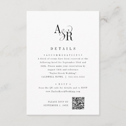 ANDREA Unieke Klassieke Minimalistische Trouwdetai Informatiekaartje (Voorkant)