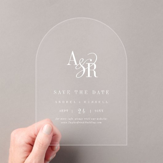 ANDREA White Arch Modern Wedding Save the Date Acryl Uitnodigingen (Insitu (Draagbaar))