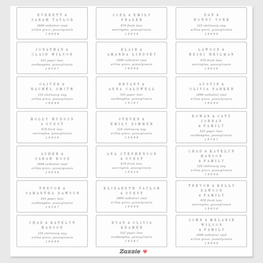 ANDREA White Black Wedding Guest Adresetiketten Sticker (Vel)